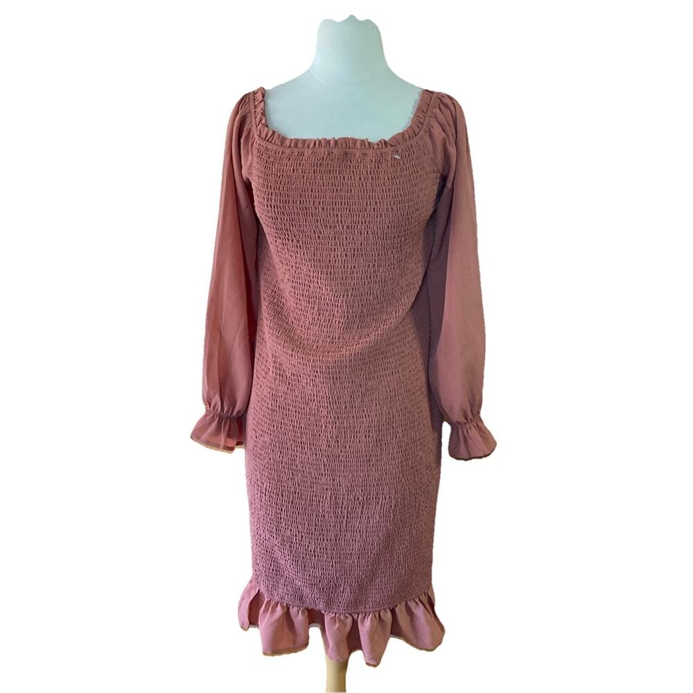 Baltic Born Pink Ruffled Sheath Dress with Bishop Sleeves